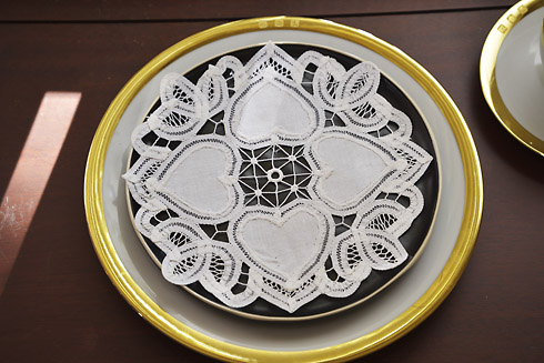 Happy Hearts Battenburg Lace Doilies 8" Round. All Cotton - Click Image to Close